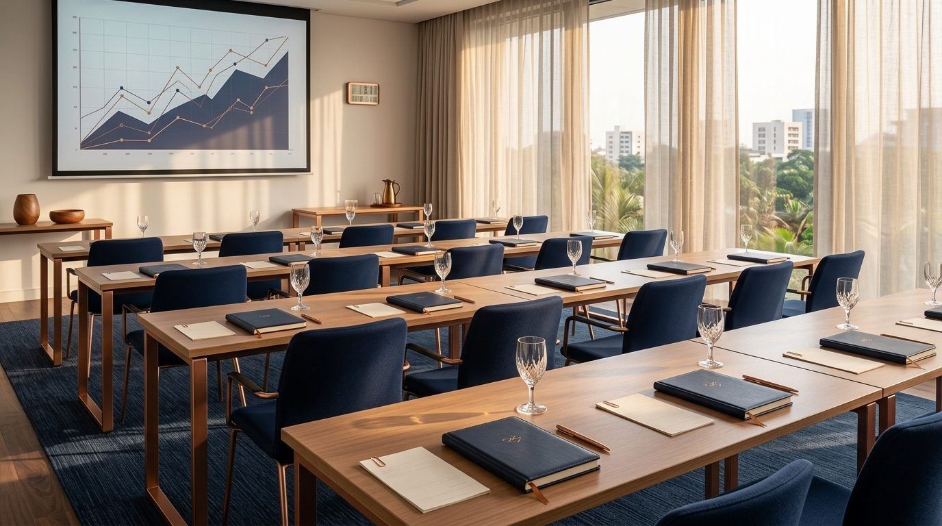 Salle de formation vide, prête pour un séminaire